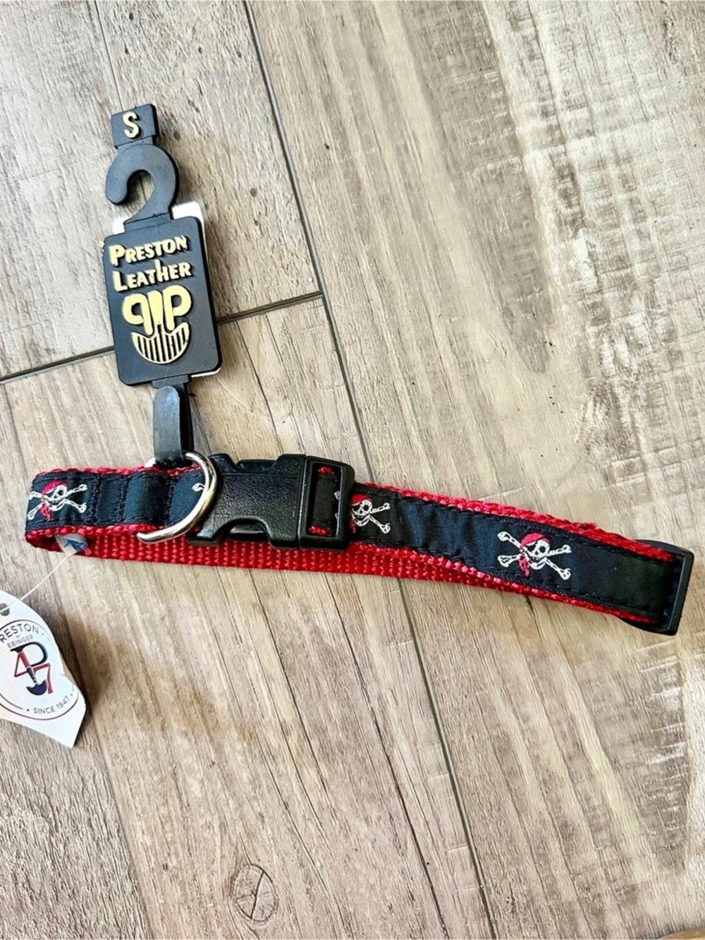 Preston Pirate Dog Collar Red & Black Sm NWT